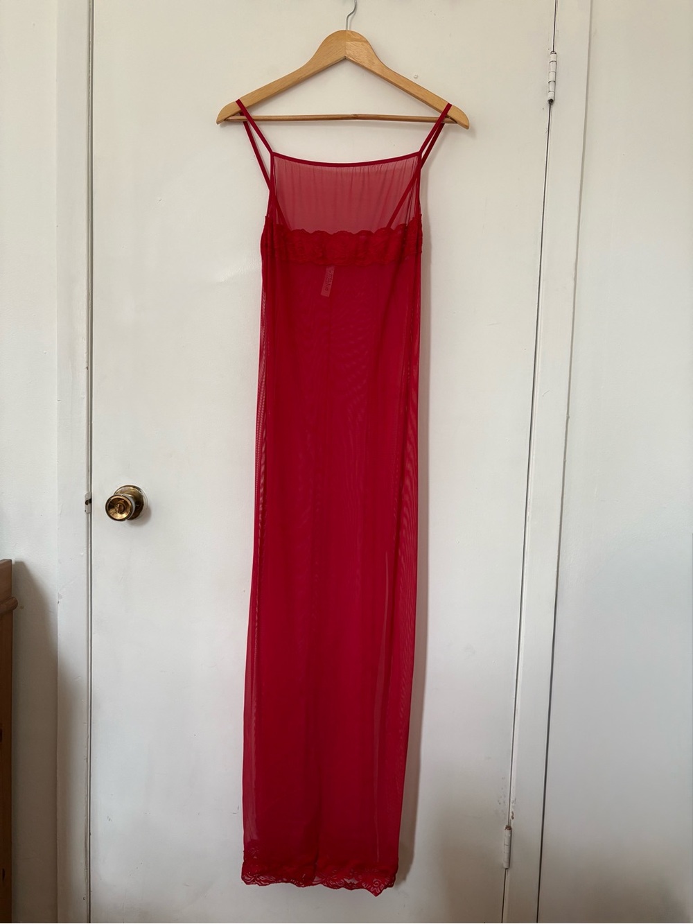 La SENZA Red Sheer Long Slip Chemise